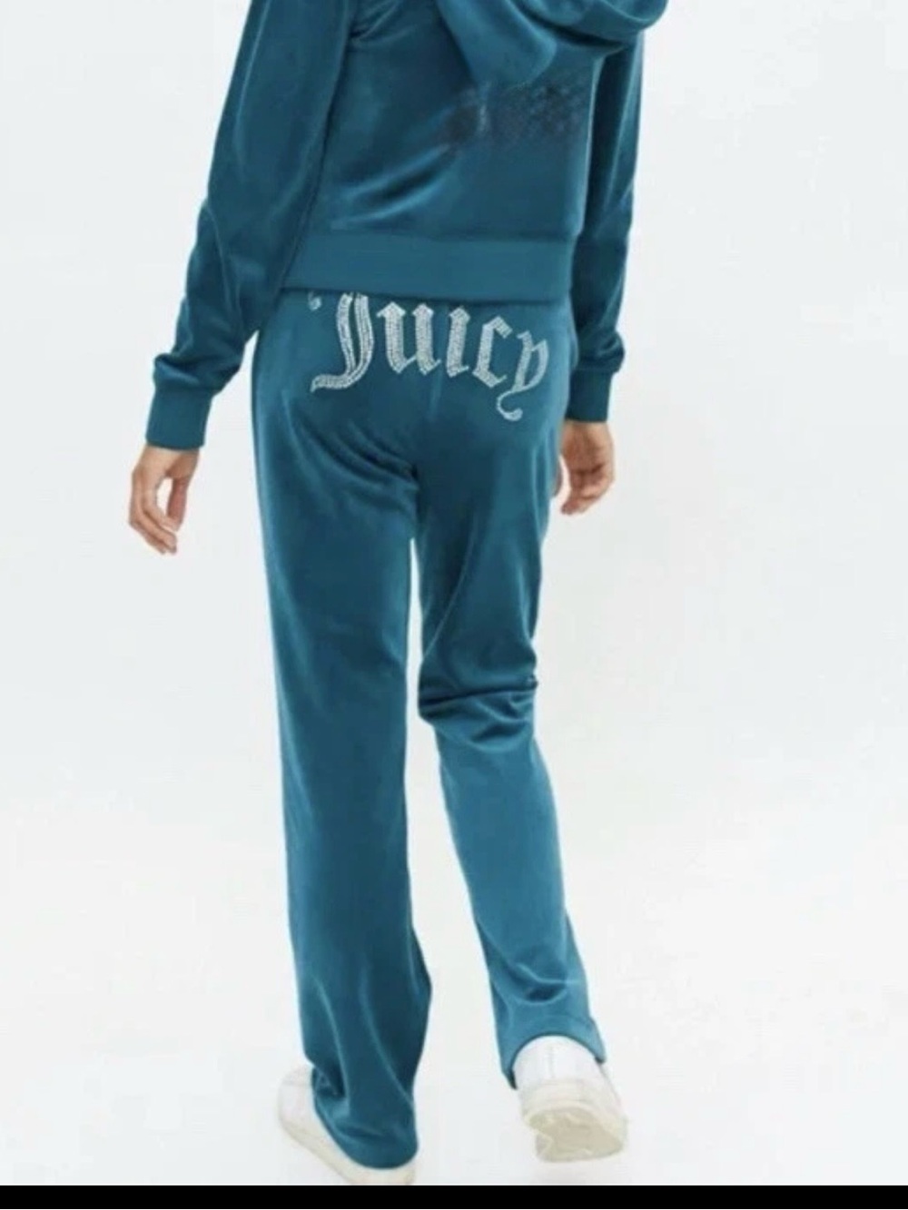 Juicy Couture Teal Velour Joggers with Rhinestone 'Juicy' Back